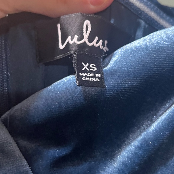 Lulu's Sweet Symphony Dusty Blue Velvet Off-the-Shoulder Maxi Dress Gown - Picture 5 of 9